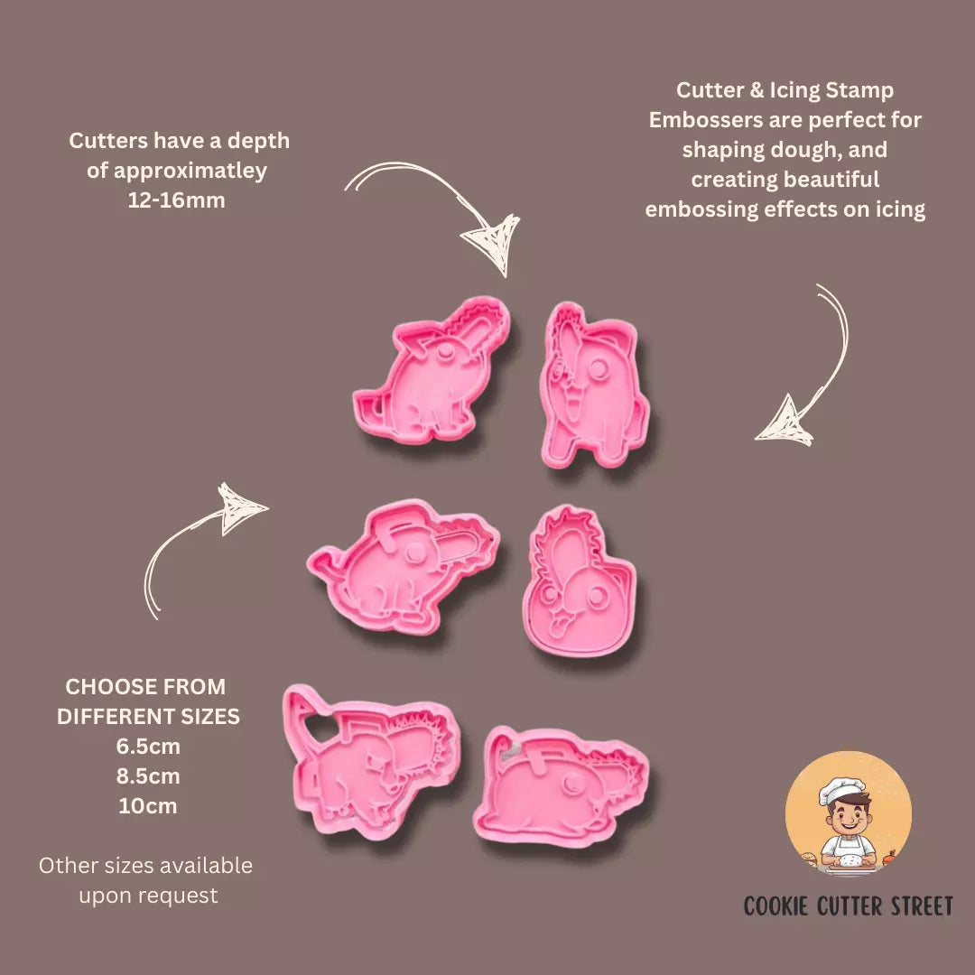 Pochita Themed Cutters & Icing Embossers For Cookies & Cupcake Toppers