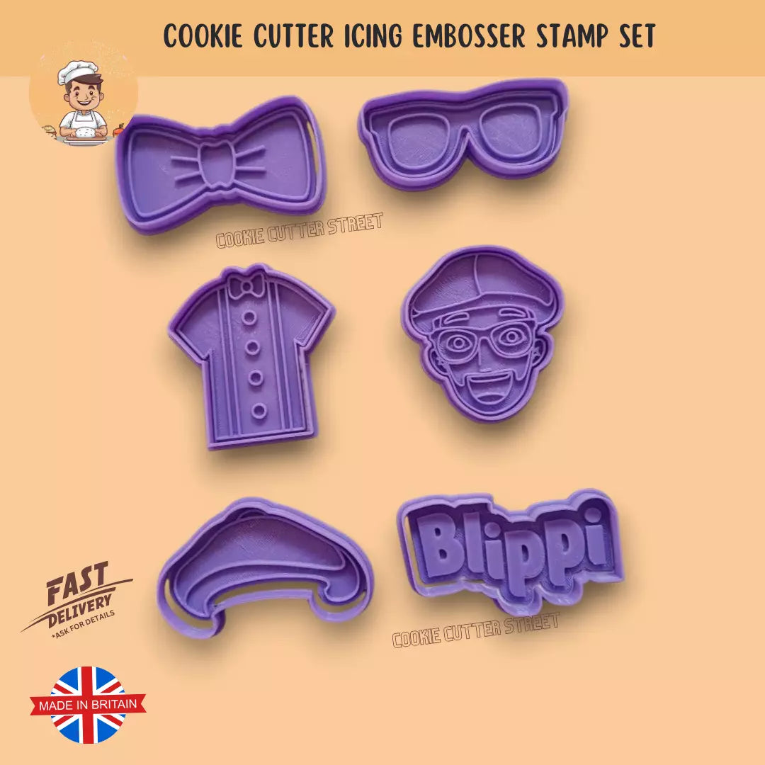 Blippi Themed Cutters & Icing Embossers For Cookies & Cupcake Toppers