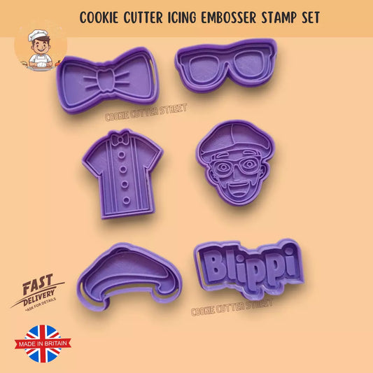 Blippi Themed Cutters & Icing Embossers For Cookies & Cupcake Toppers