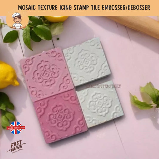 (A1) Mosaic Texture Icing Stamp Tile Embosser Debosser Set of 2