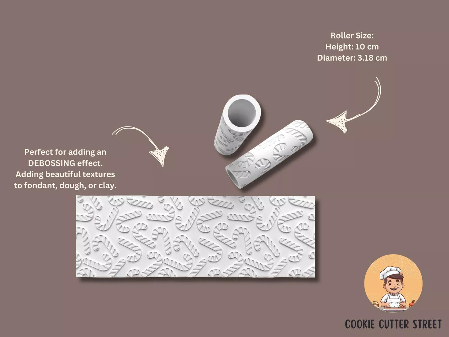Christmas Candy Cane Texture Roller Icing Stamp Debosser – Festive Designs for Baking & Crafting