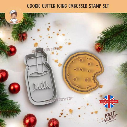 2 Set of Christmas Eve Cookies & Milk For Santa Cutters & Icing Embossers For Cookies & Cupcake Toppers