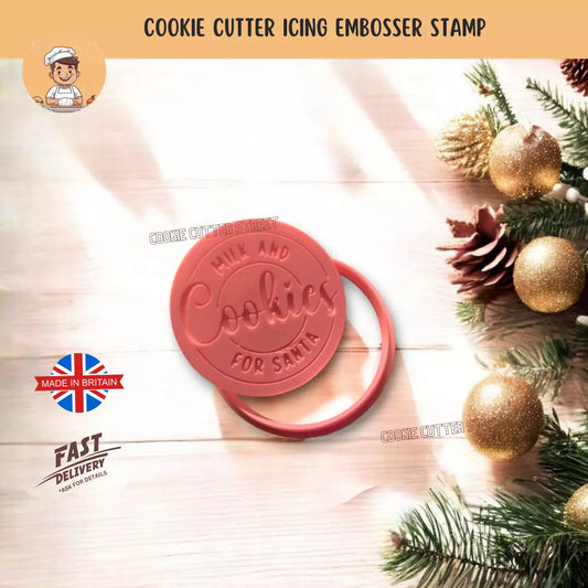 Circular Cookies & Milk For Santa Cutter & Icing Embosser For Cookies & Cupcake Toppers