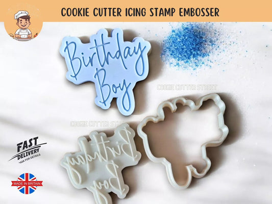 Birthday Boy Design Cutter & Icing Embosser For Cookies & Cupcake Toppers