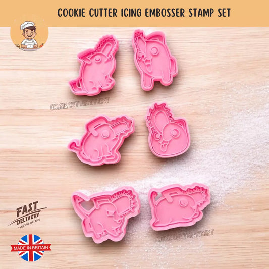 Pochita Themed Cutters & Icing Embossers For Cookies & Cupcake Toppers