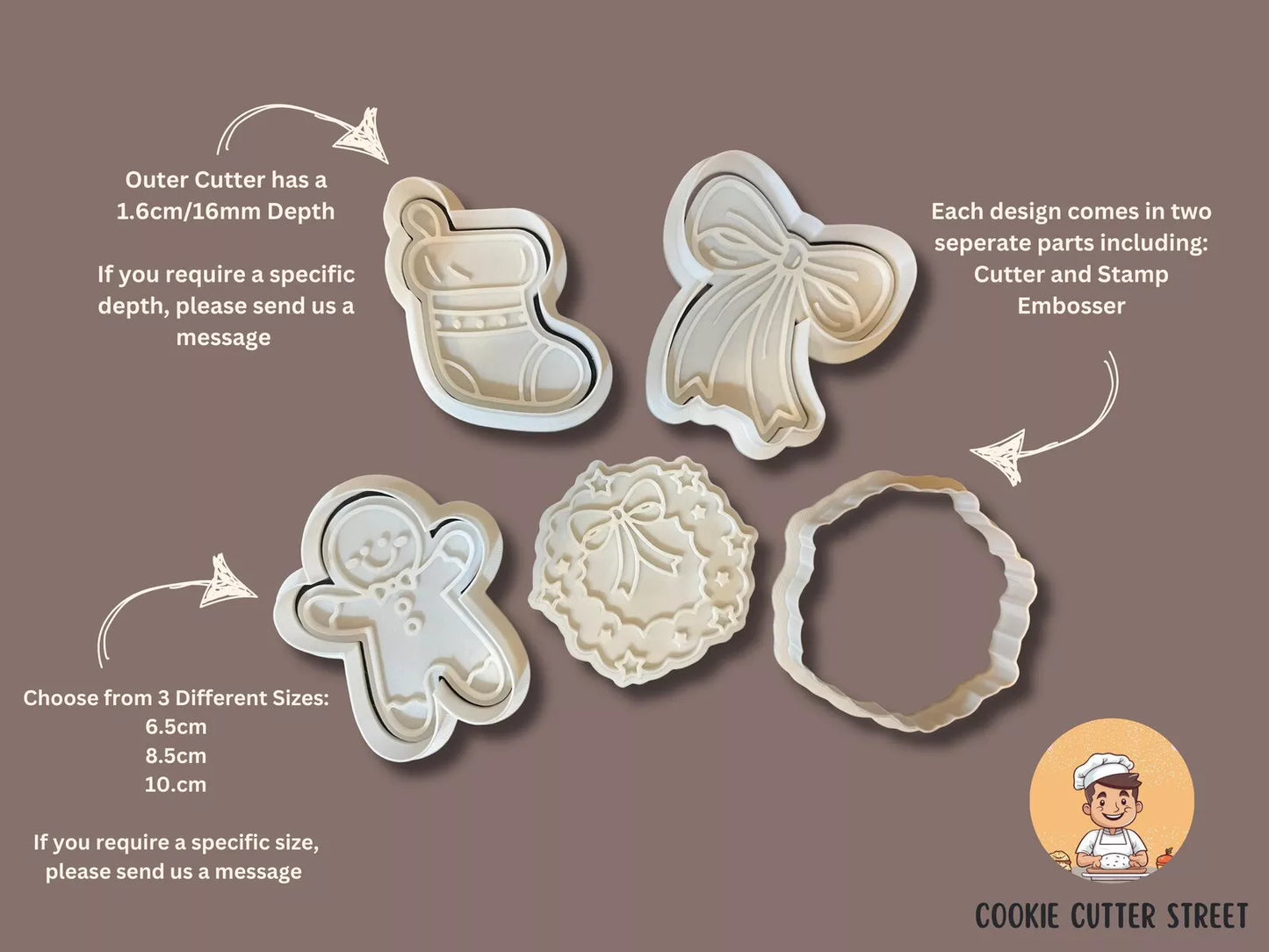 Set Of 4 Christmas Mix Cutters & Icing Embossers For Cookies & Cupcake Toppers