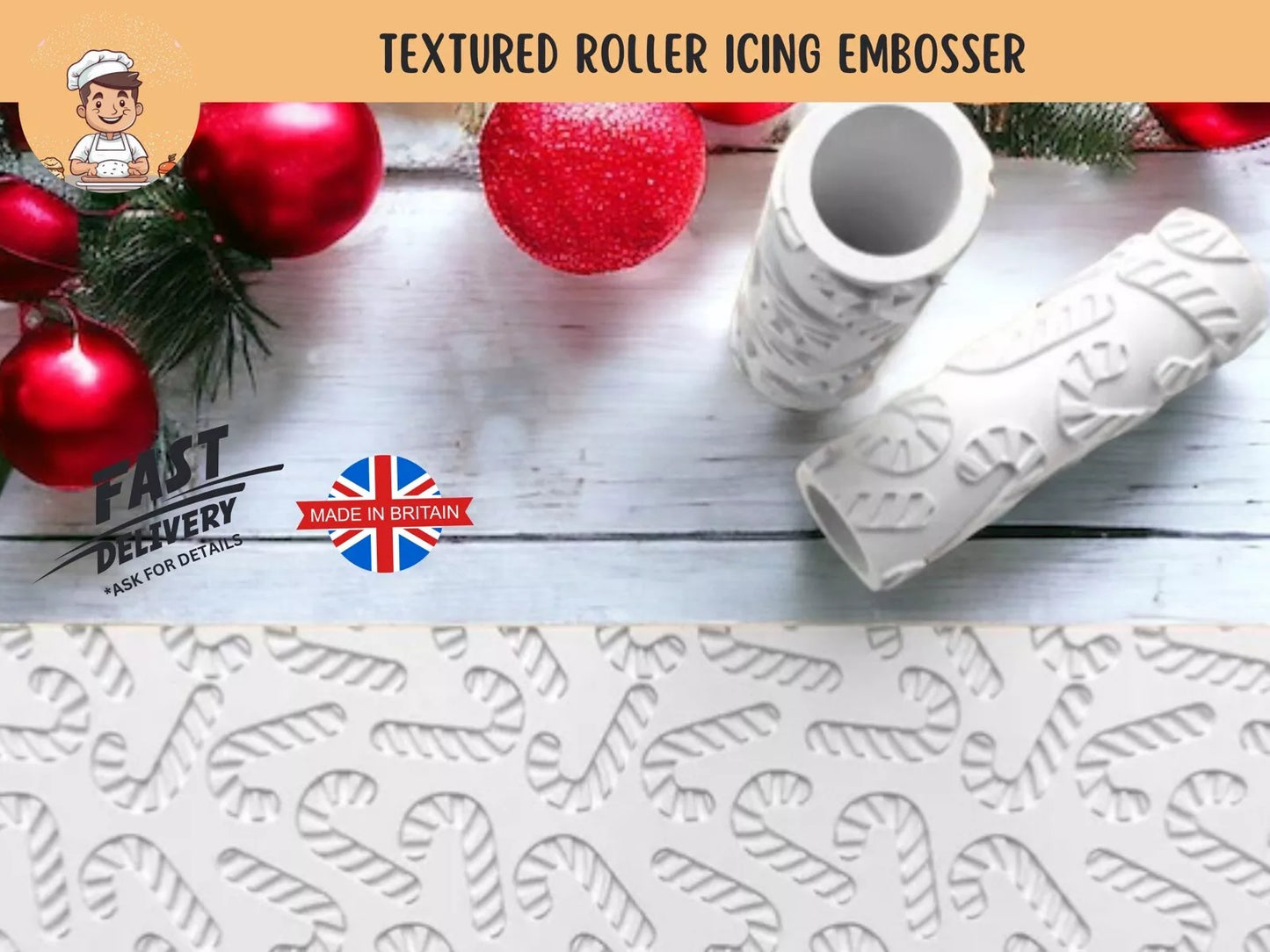 Christmas Candy Cane Texture Roller Icing Stamp Embosser – Perfect for Cookies, Cakes & Cupcakes