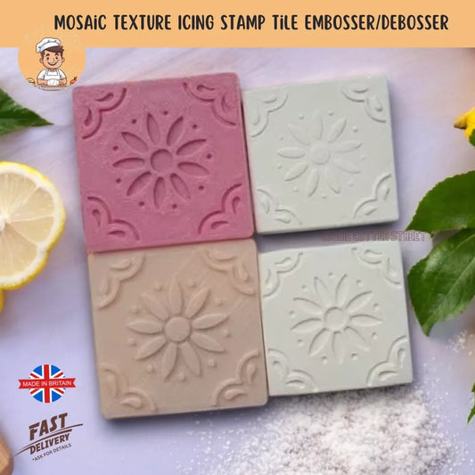(A2) Mosaic Texture Icing Stamp Tile Embosser Debosser Set of 2