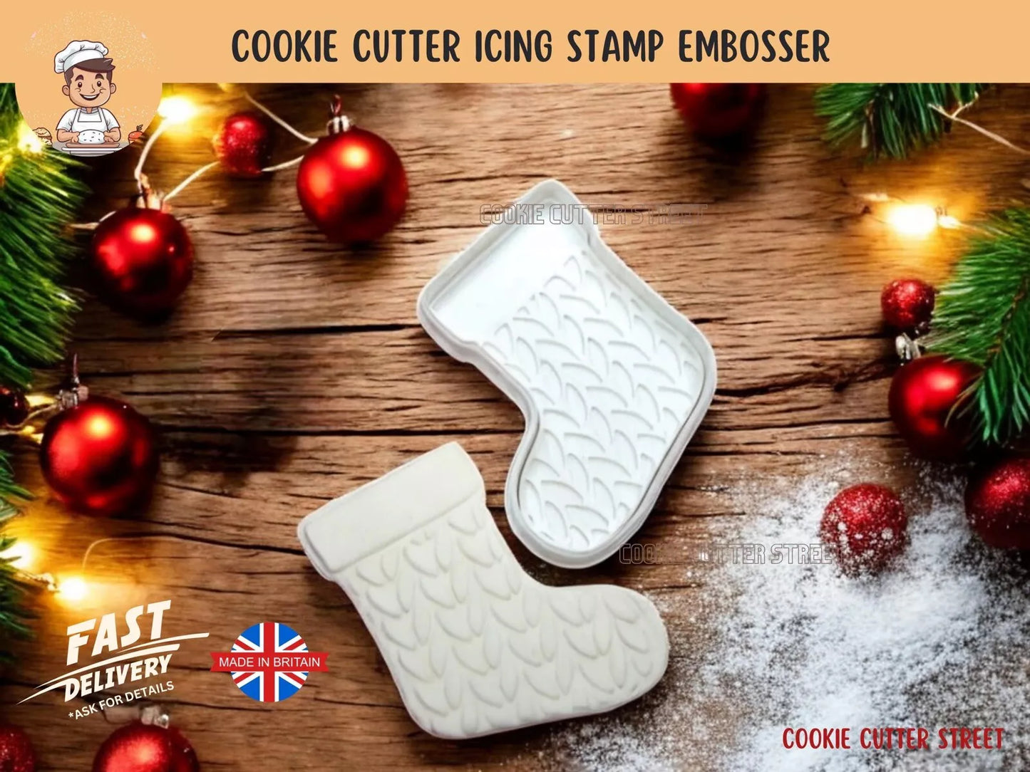 Whimsical Christmas Stocking Cutter & Icing Embosser For Cookies & Cupcake Toppers