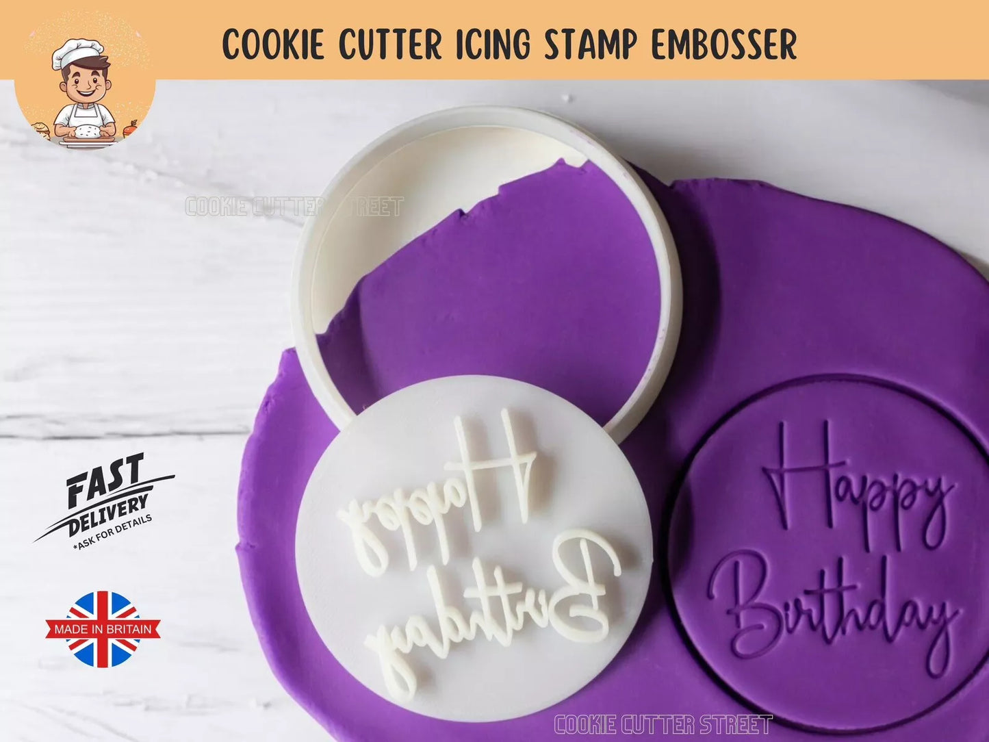 Happy Birthday Circular Design Cutter & Icing Embosser For Cookies & Cupcake Topper