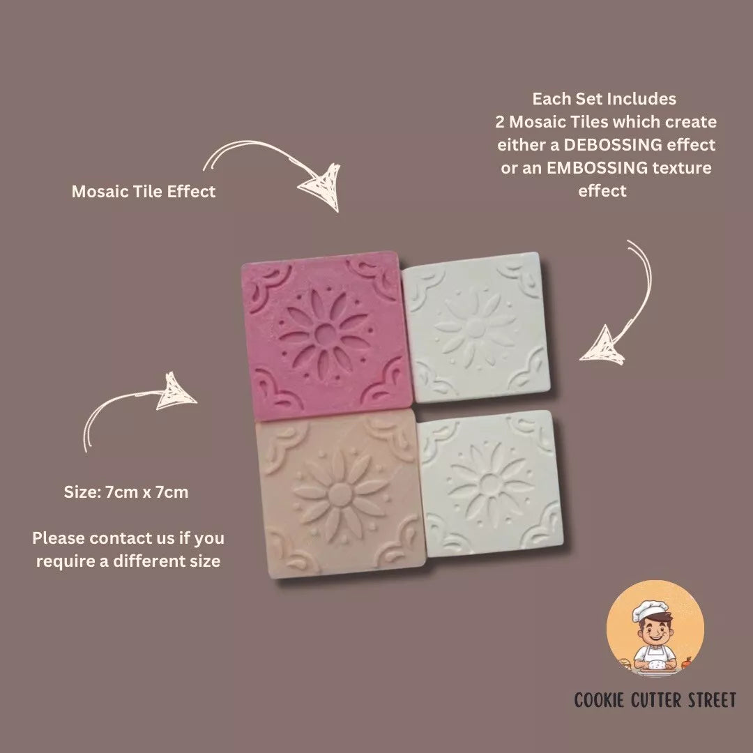 (A2) Mosaic Texture Icing Stamp Tile Embosser Debosser Set of 2