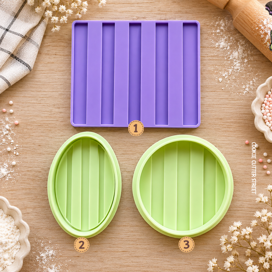 Square oval and circle stripe texture raised effect icing stamps for creating popout line patterns on fondant and cookies