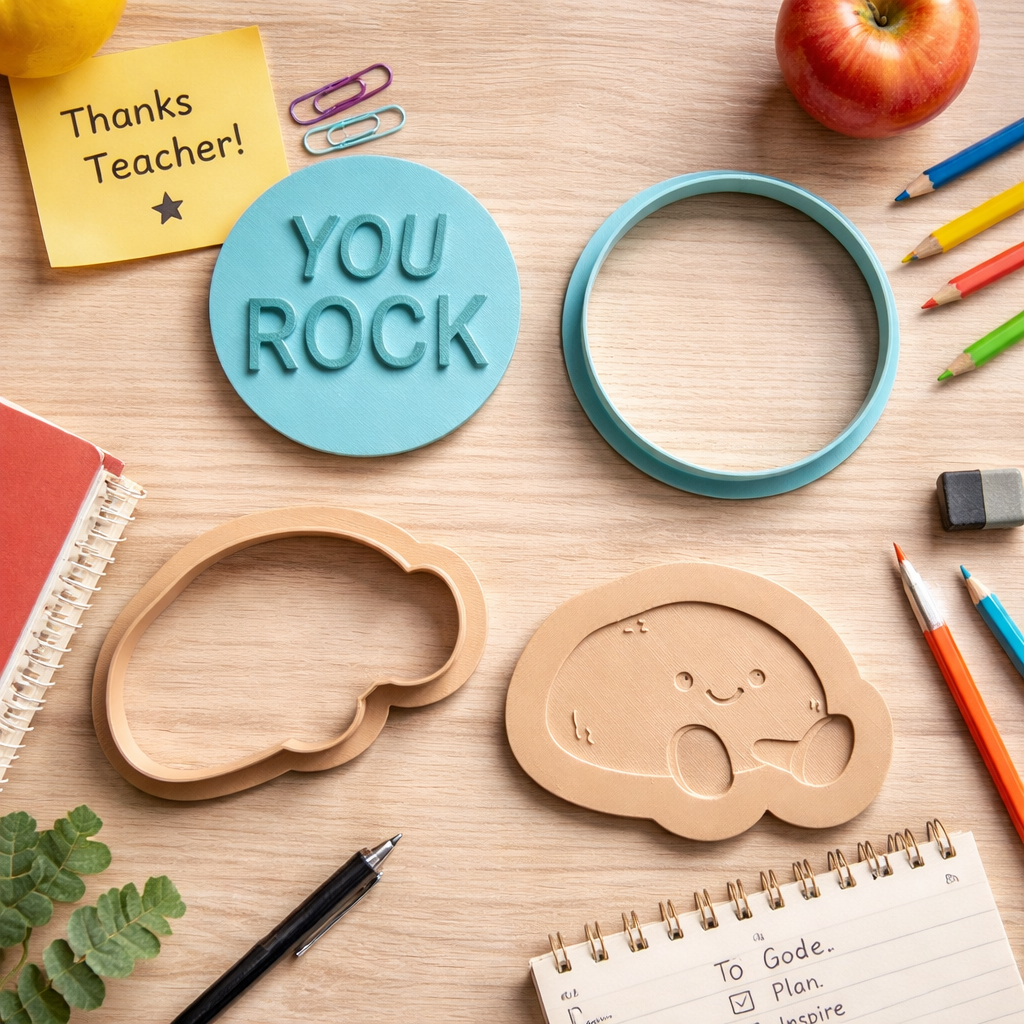 You Rock” icing stamp with matching cute rock-shaped cookie cutter, perfect for teacher thank you cookies and appreciation gifts.